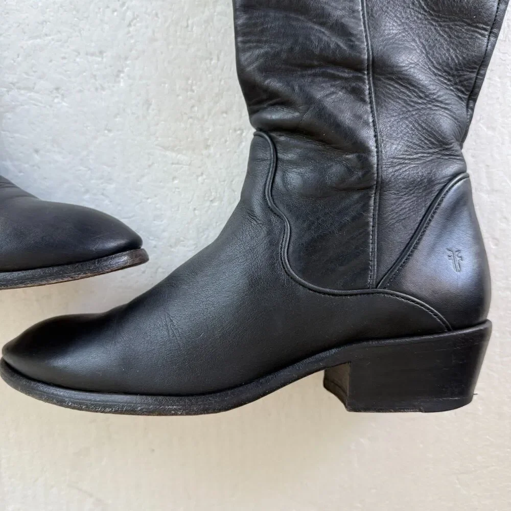 Size 8M - Frye Carson Piping Tall Black Leather Women’s Boots - Picture 2 of 10